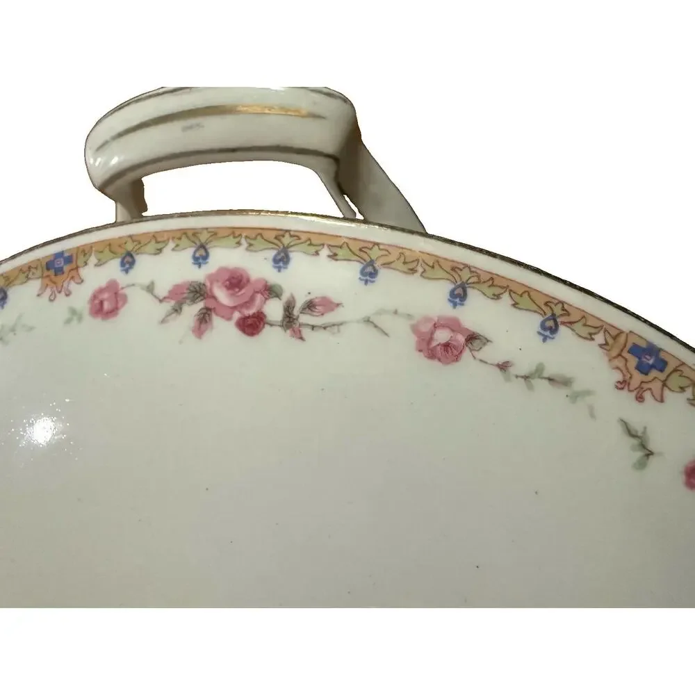 Antique J&G Meakin Hanley England Covered Vegetable Bowl Pink Rose Garland 8
